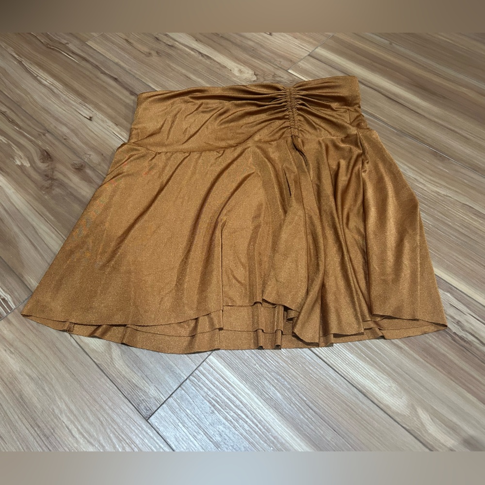 Free People Gold Skater Mini Skirt with Tie Front Size Medium
